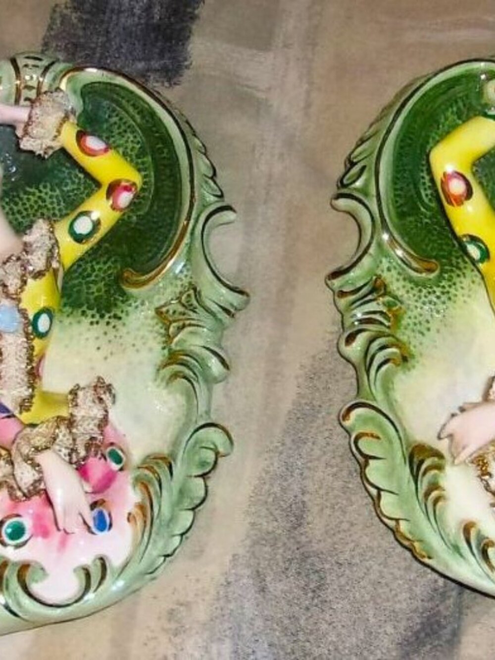 Vintage Pair F.W. Woolworth Masked Ladies Hanging Wall Plaques